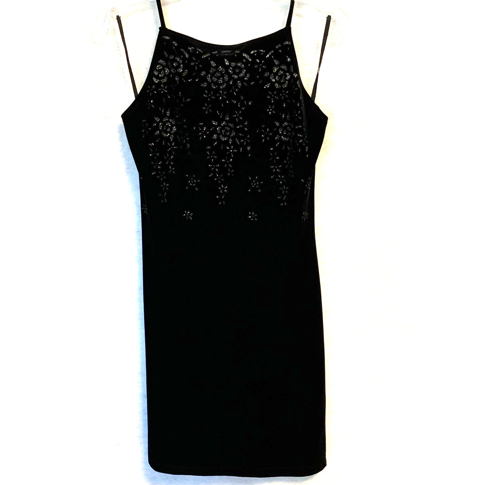 PULSE Vintage 1990's Black‎ Velvet Spaghetti Strap Dress Juniors Size Medium
